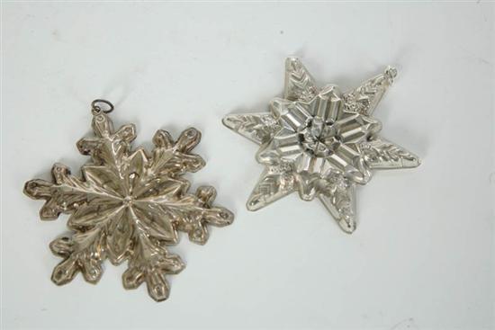 Appraisal: TWO GORHAM STERLING CHRISTMAS ORNAMENTS In the form of snowflakes