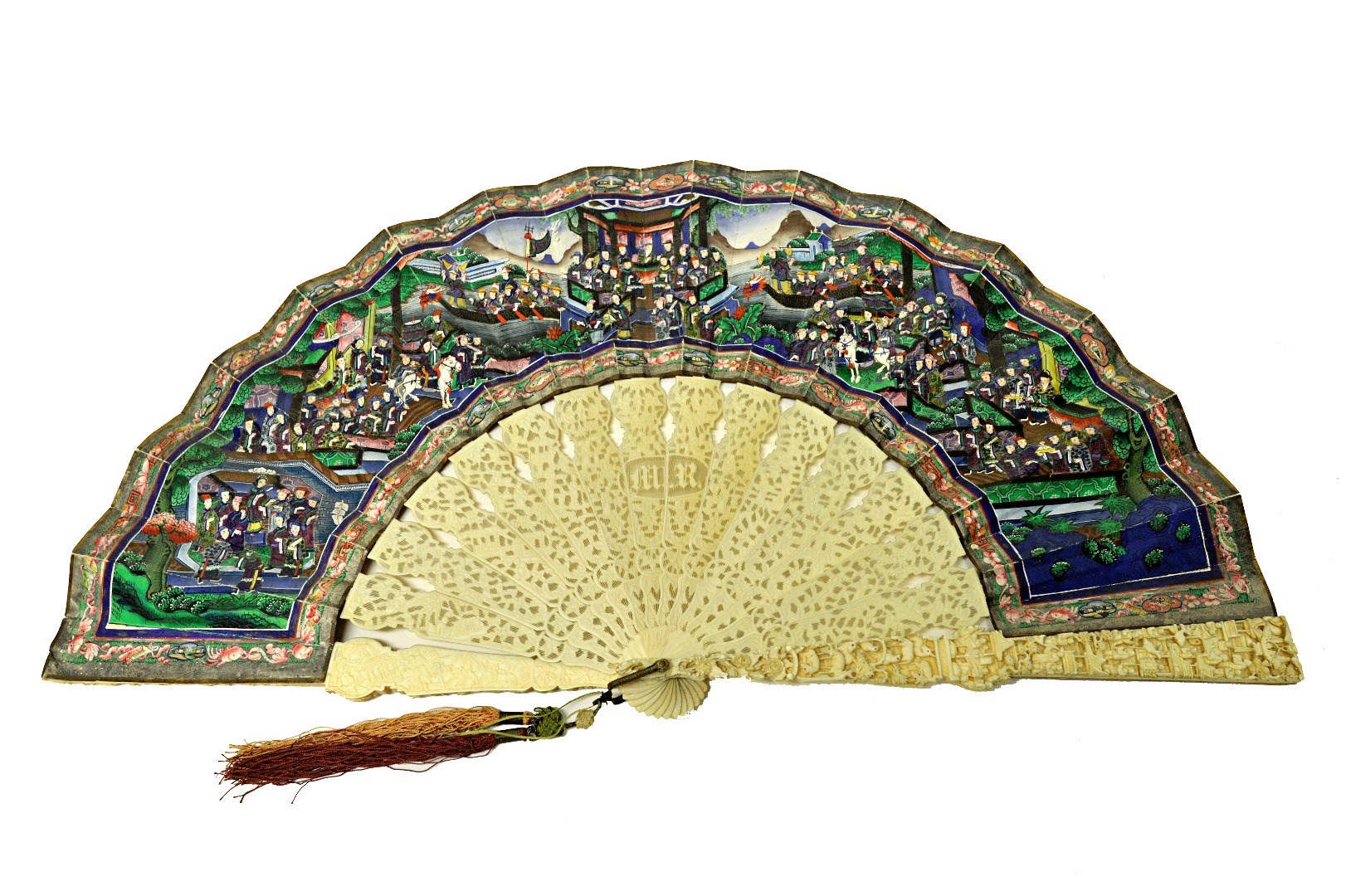 Appraisal: A Chinese ivory and painted paper fan th century with