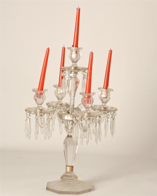 Appraisal: A Large Metamorphic Glass Candelabrum with five candle cups and