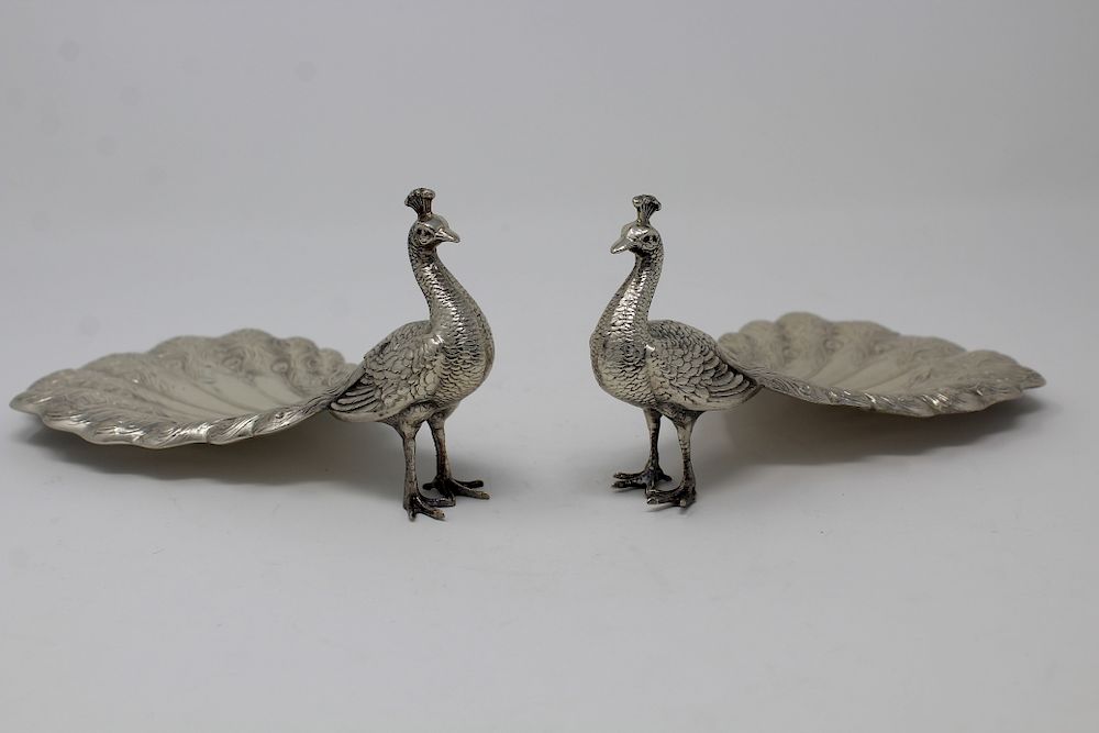 Appraisal: Pair of Gorham Sterling Silver Peacock Dishes Pair of Gorham