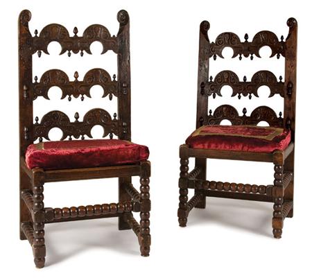 Appraisal: Pair of Spanish Baroque Style Oak Side Chairs Estimate -