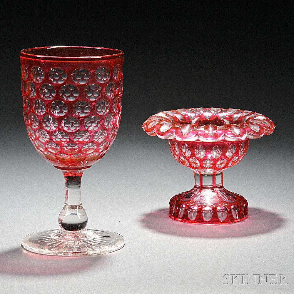 Appraisal: Ruby-to-Clear Glass Chalice and Compote late th early th century