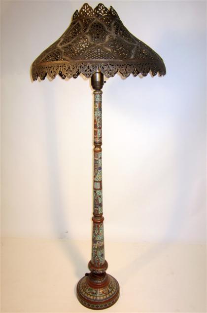 Appraisal: Chinese cloisonne enameled standard lamp The pierced metal shade above