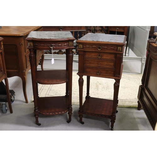 Appraisal: Two antique Louis XVI nightstands each with marble tops approx