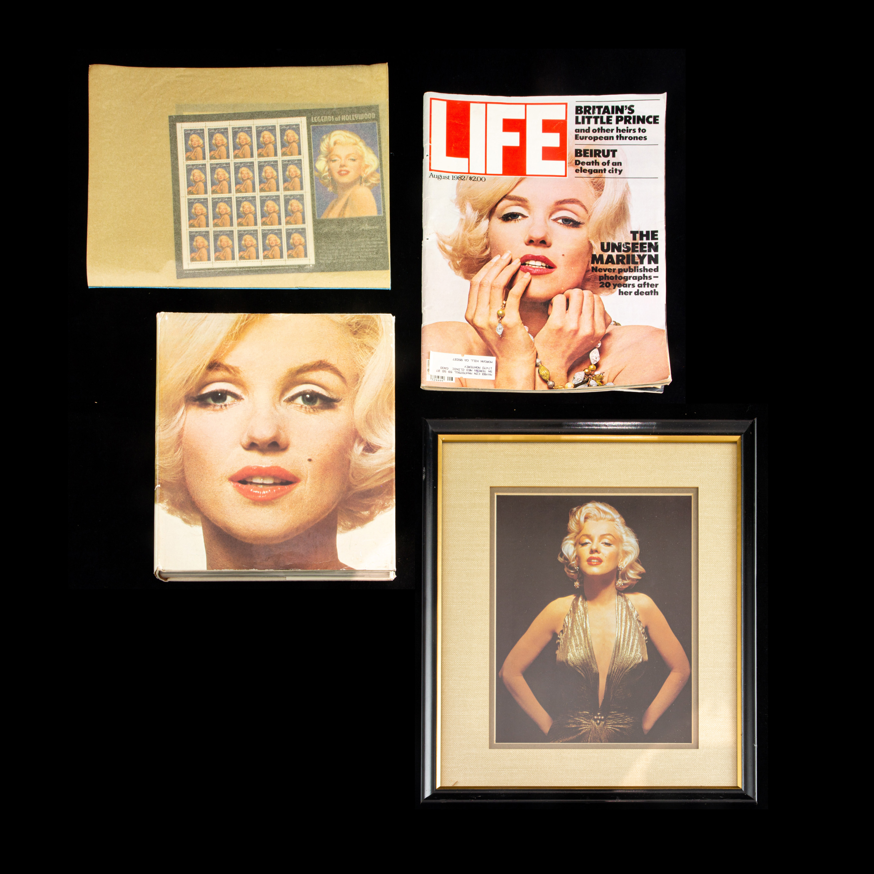 Appraisal: MARILYN MONROE MEMORABILIA GROUP Marilyn Monroe memorabilia group including framed