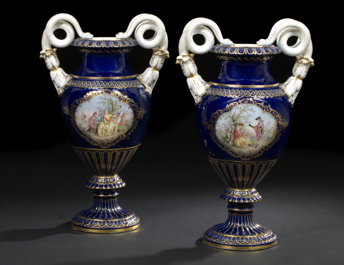 Appraisal: Large Pair of Bloch and Company Eichenwald Double Serpent-Handled Porcelain