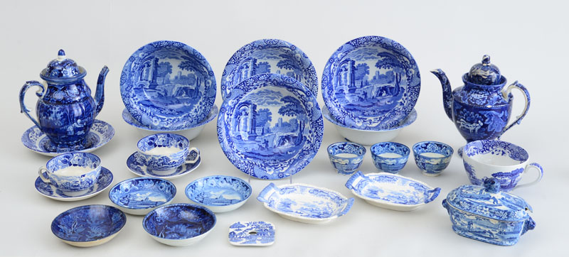 Appraisal: GROUP OF TWENTY-SIX STAFFORDSHIRE BLUE TRANSFER-PRINTED POTTERY ARTICLES Comprising seven