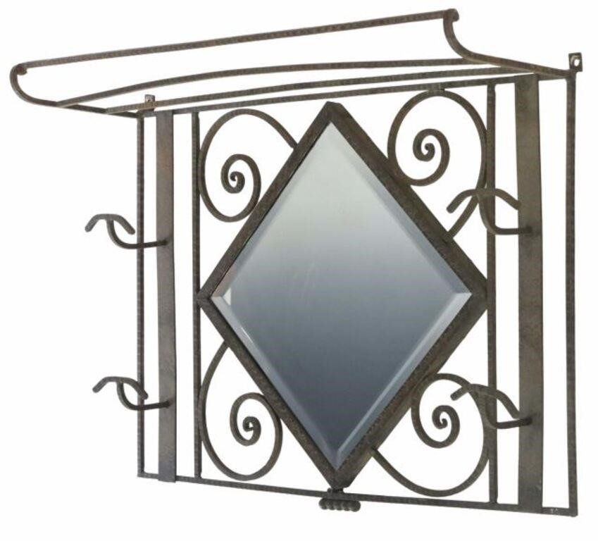 Appraisal: French Art Deco wrought iron hall shelf in the manner