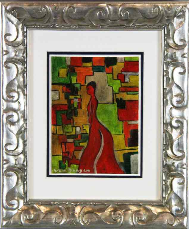 Appraisal: Attr Kees Van Dongen Oil Painting CanvasboardTitled ''Red Dress ''