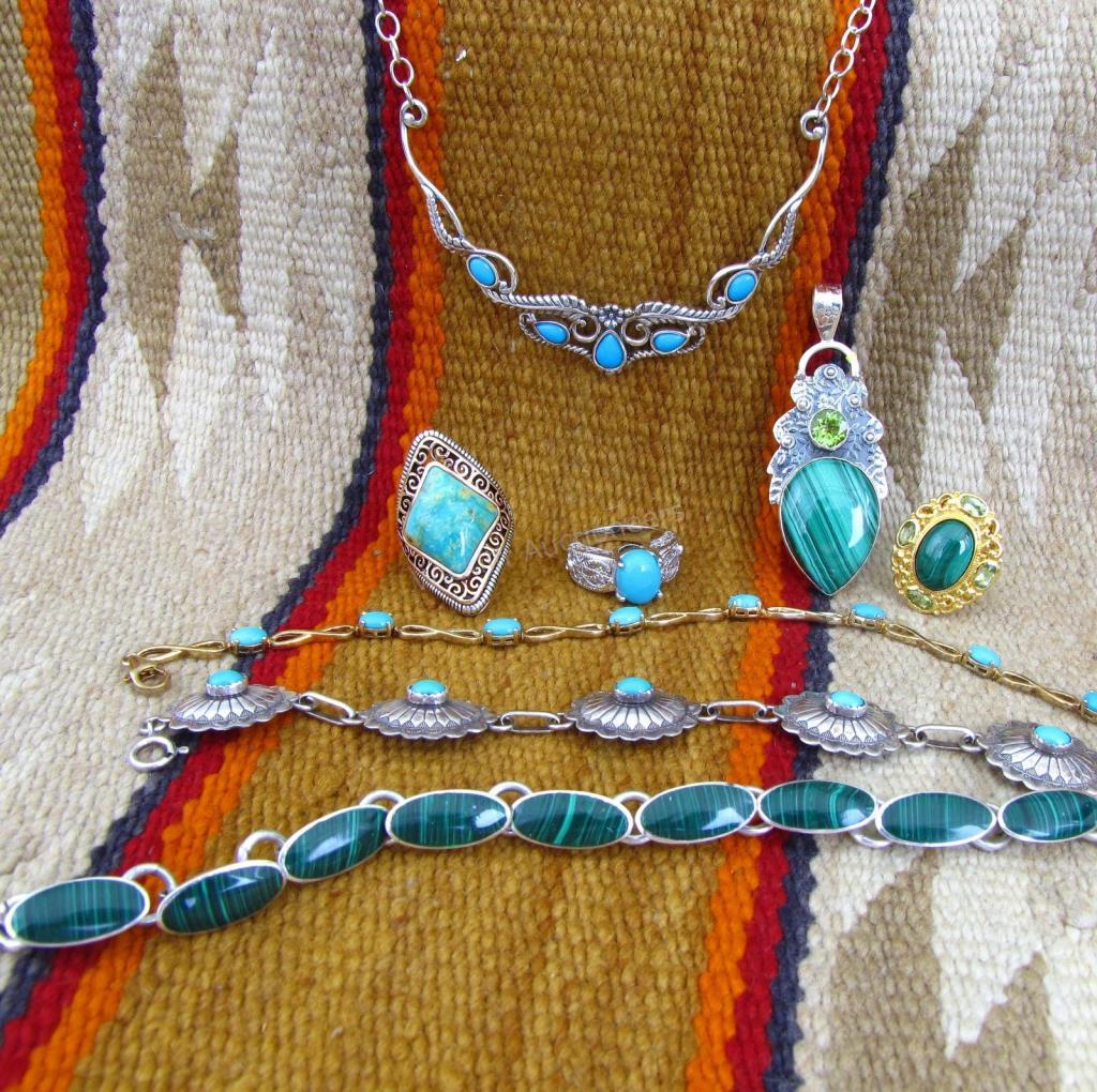 Appraisal: A group of sterling silver Southwest style jewelry including one