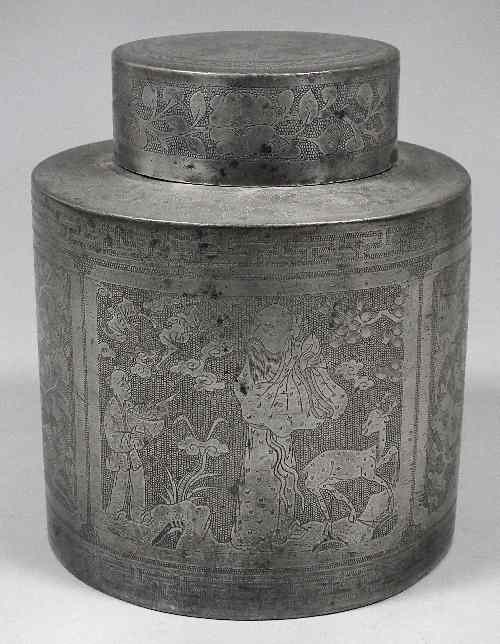 Appraisal: A th Century Chinese pewter tea canister and lid the