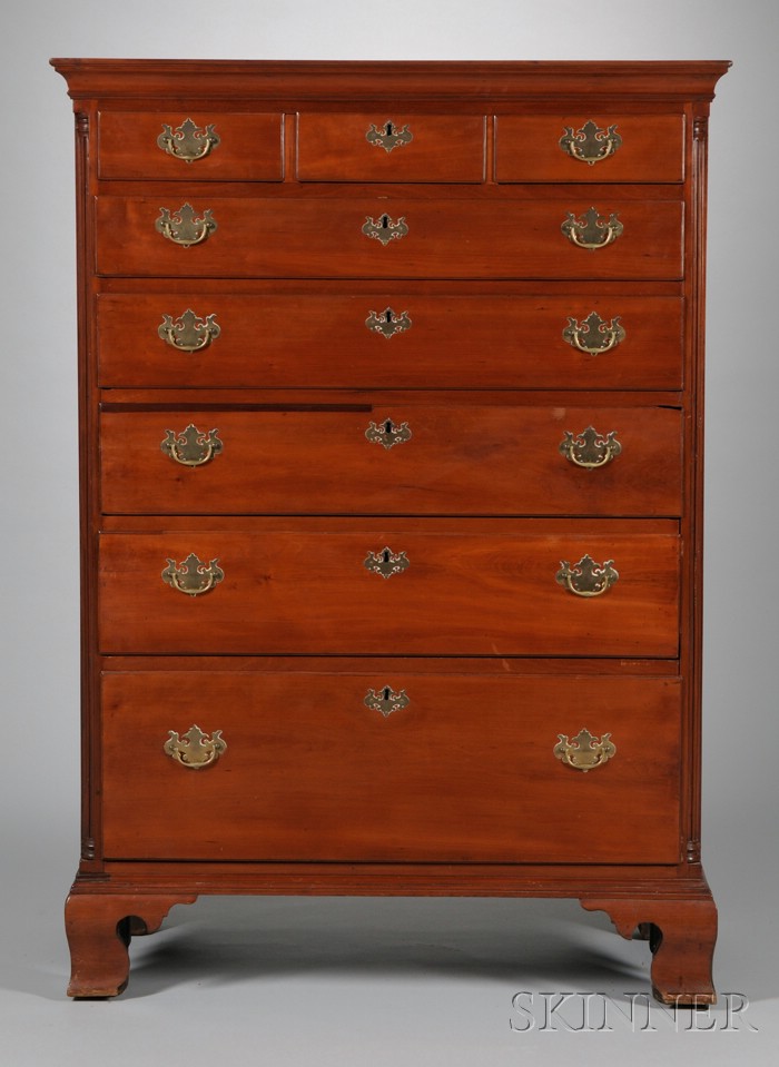 Appraisal: Chippendale Cherry Eight-drawer Tall Chest th th century ht wd