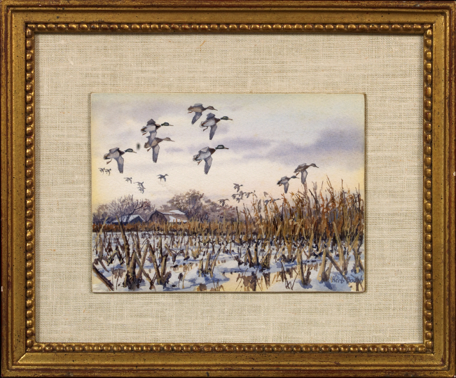 Appraisal: Herb Booth American Texas b Ducks in Flight watercolor -