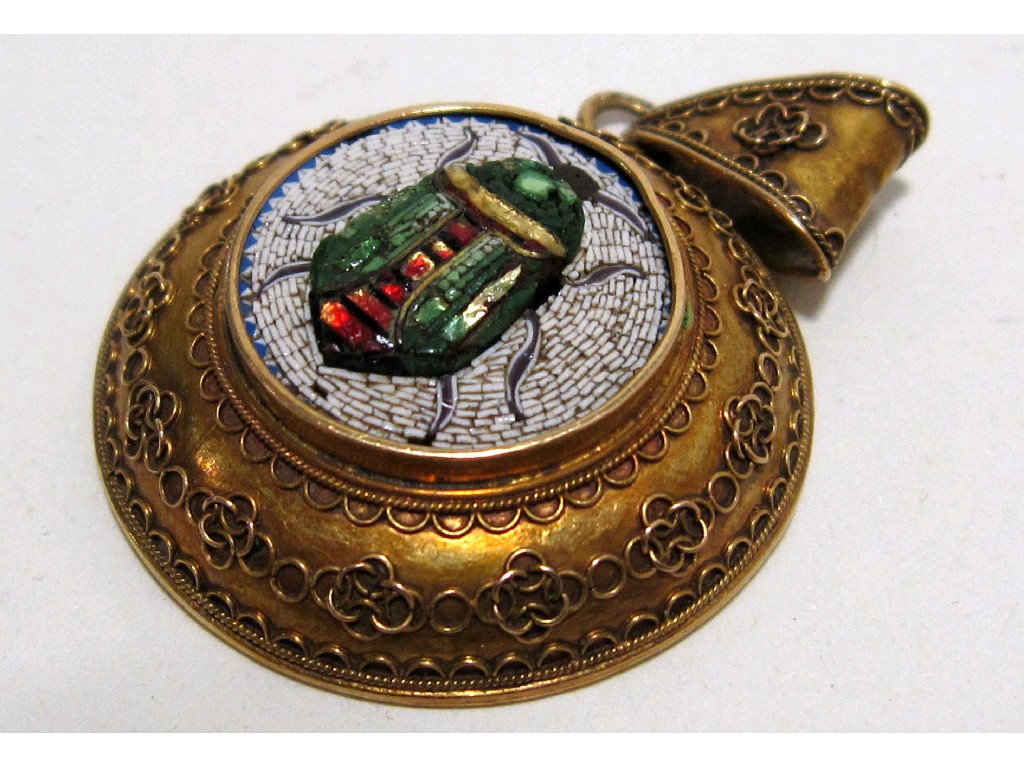 Appraisal: Victorian micro mosaic beetle pendant in decorative unmarked gold mount