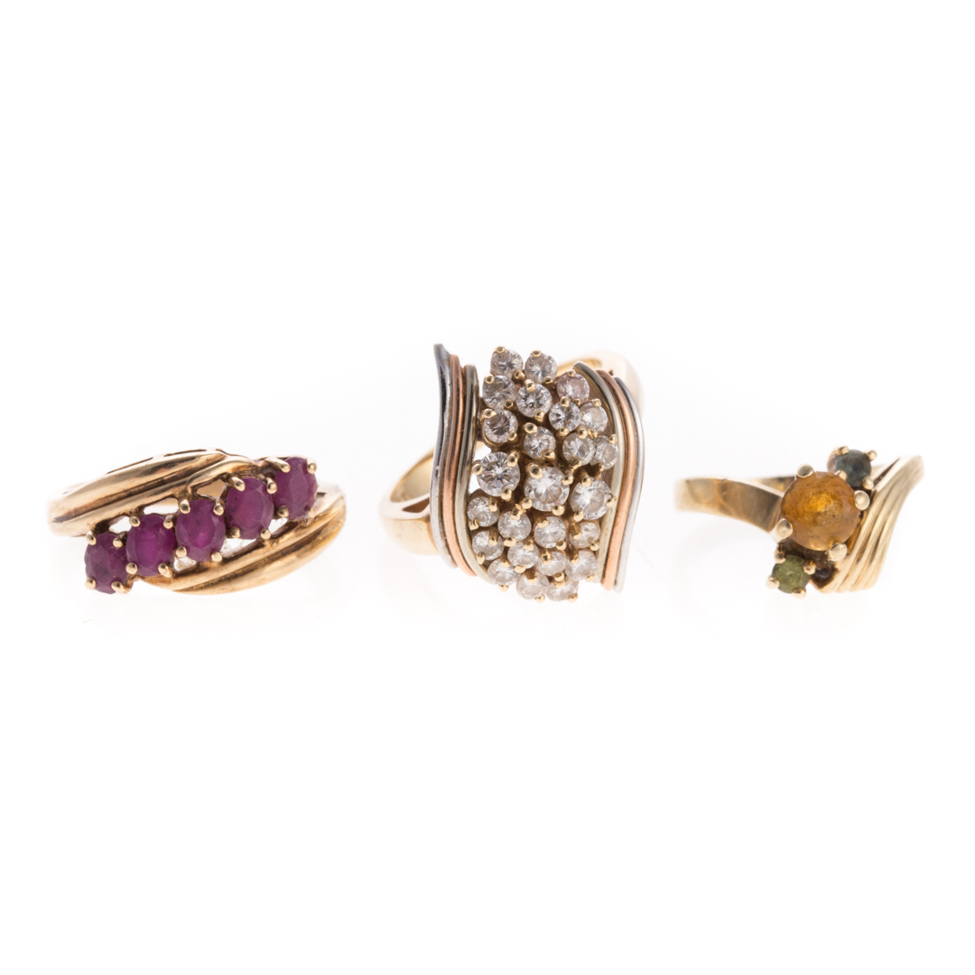 Appraisal: A Trio of Lady's Diamond Gemstone Rings in Gold K