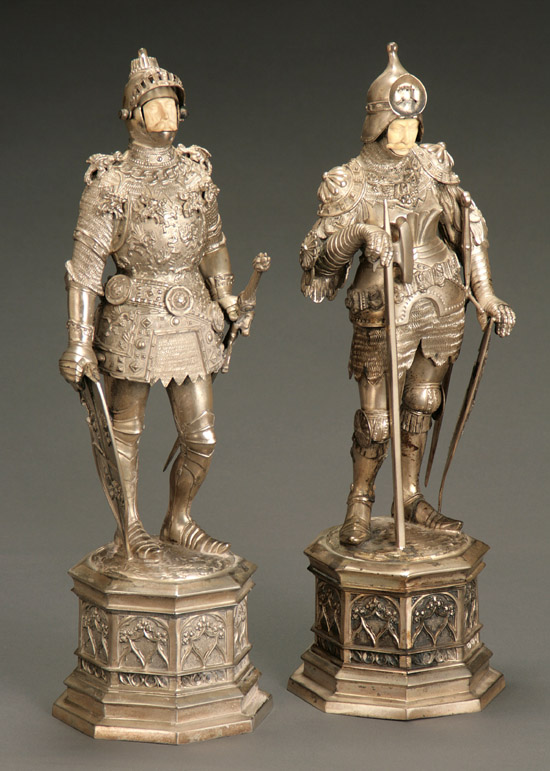 Appraisal: Pair of German Silver and Ivory Figures of Knights B