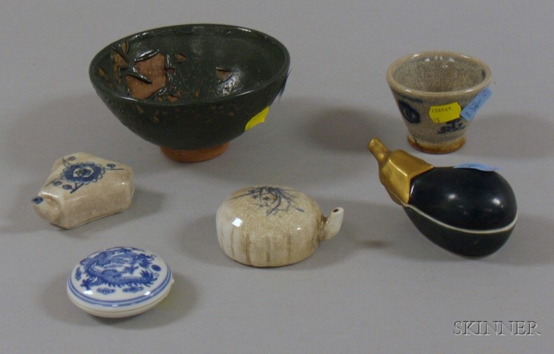 Appraisal: Six Japanese Ceramics a cup a vegetable-form covered box a