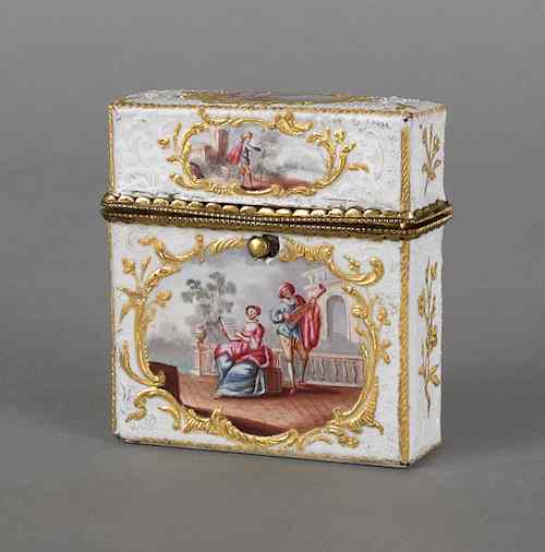 Appraisal: Continental enameled necessaire box th c with a courting scene