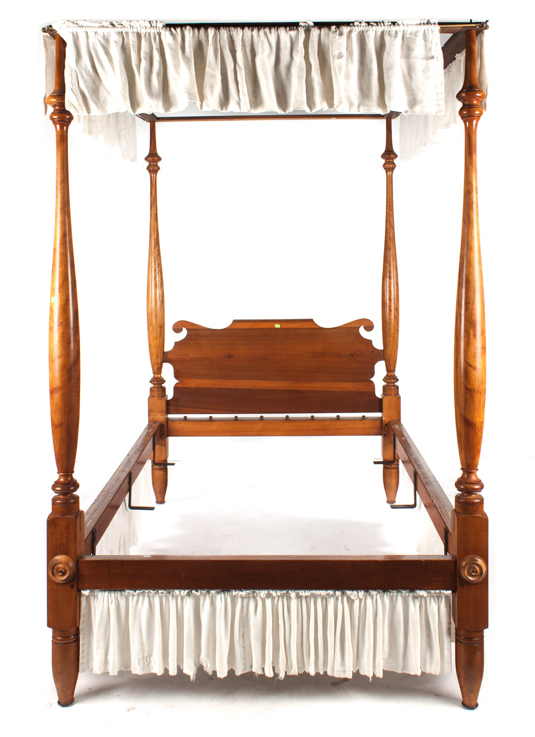 Appraisal: Federal carved birch tester bedstead circa round turned posts flat