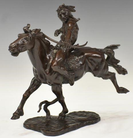 Appraisal: Western patinated bronze sculpture Indian Hunter signed in cast JW