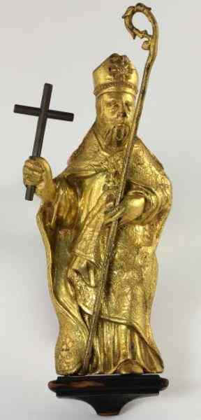 Appraisal: Gilt Bronze Bishop th century depicted standing holding cross and