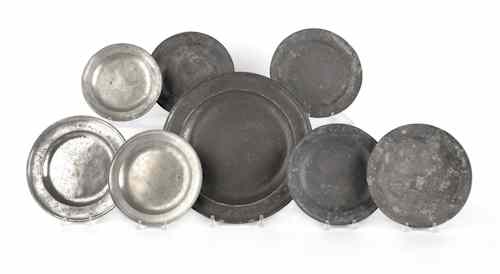 Appraisal: Seven pewter plates th c together with a large pewter