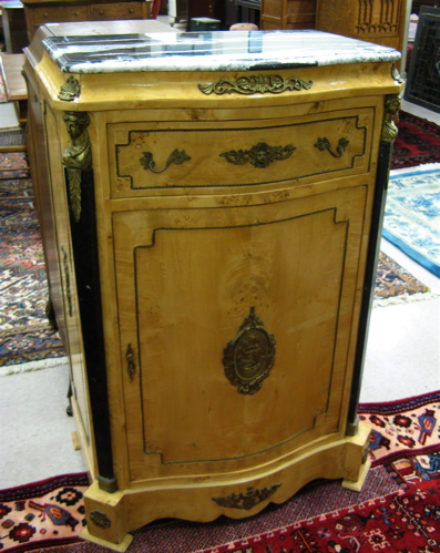 Appraisal: FRENCH EMPIRE STYLE BURL BIRCH SIDE CABINET having a black