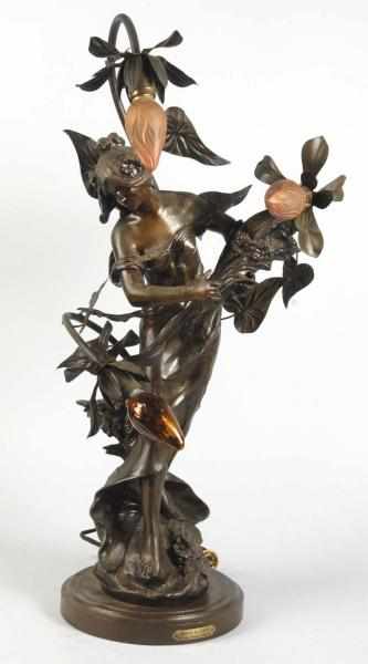 Appraisal: Figural White Metal Lamp with Lights Description Titled Reine des