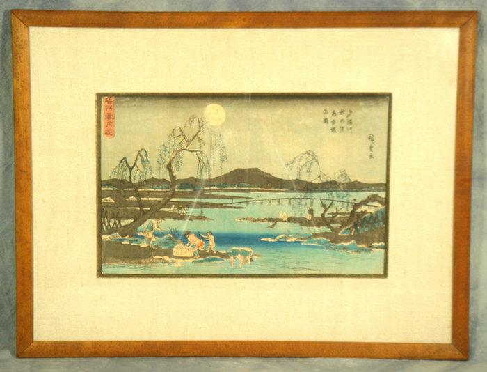 Appraisal: Japanese woodblock print Moonlit Lake landscape x image size matted