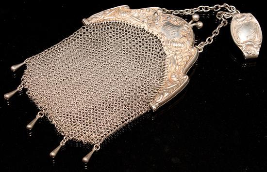 Appraisal: Art Nouveau style silver change purse suspended from a belt