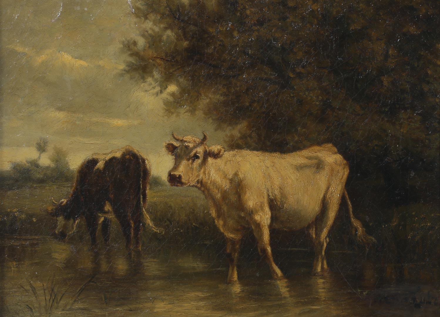 Appraisal: Henri Tuke Cows Watering oil on canvas th century Signed