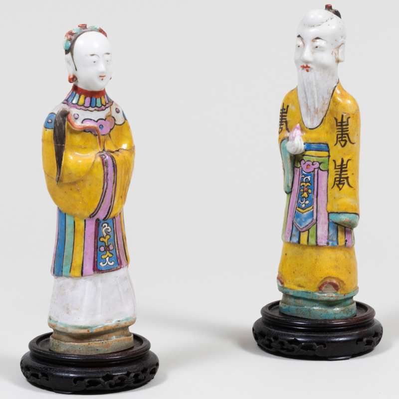 Appraisal: Pair of Chinese Porcelain Figures Unmarked in high Condition Each