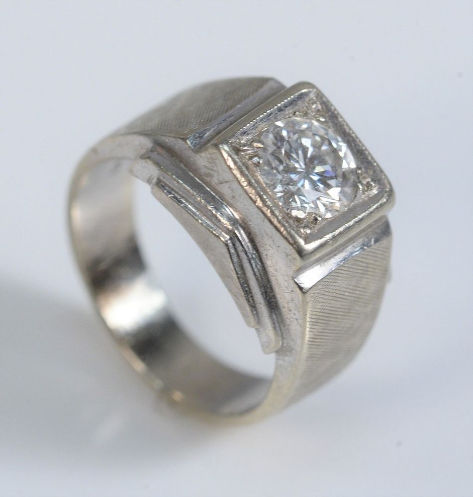 Appraisal: Diamond and Karat White Gold Mens Ring center approximately carats