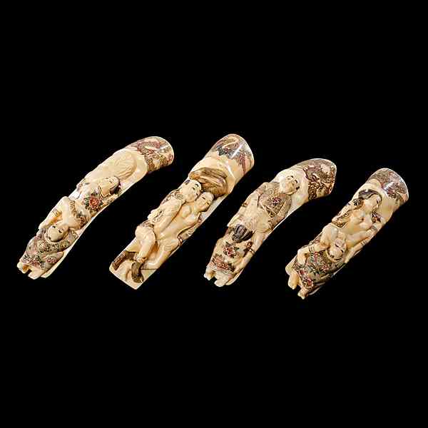 Appraisal: Japanese Ivory Tusk Carvings Japanese th century A group of