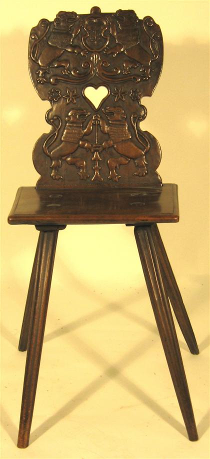 Appraisal: Renaissance style oak plank seat hall chair inscribed with monogram