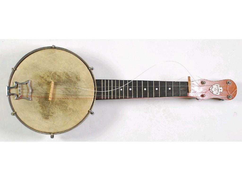 Appraisal: DELCETTA LONDON CIRCA 's UKULELE BANJO long in ORIGINAL CASE