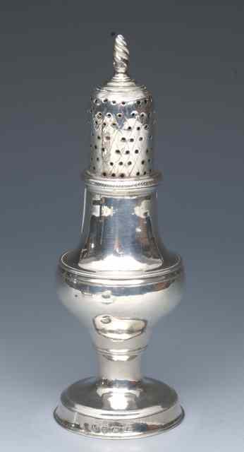 Appraisal: A GEORGE III SILVER CASTOR plain baluster shaped with a