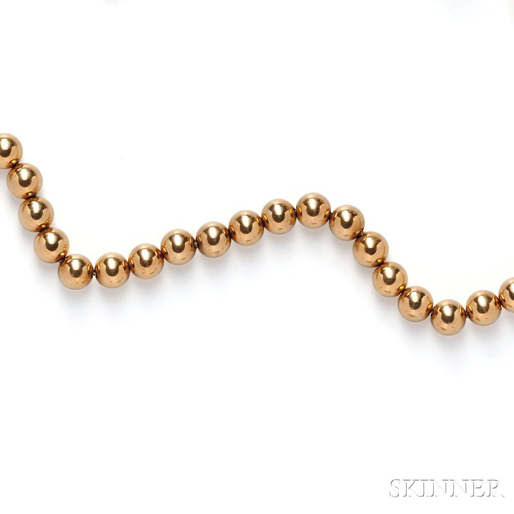 Appraisal: kt Gold Bead Necklace composed of forty-two beads each measuring