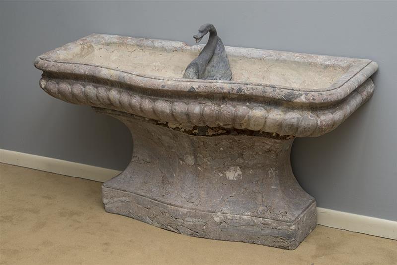 Appraisal: CONTINENTAL ROCOCO STYLE CARVED MARBLE FOUNTAIN With a metal swan