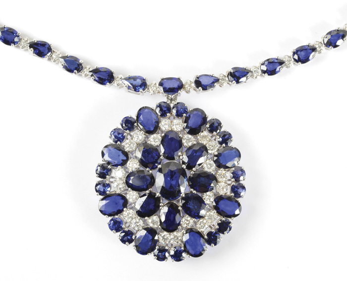 Appraisal: SAPPHIRE DIAMOND AND FOURTEEN KARAT GOLD NECKLACE inches in length