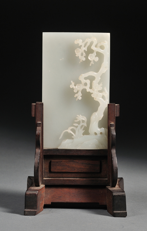 Appraisal: Ink Screen China th century pure white jade plaque carving