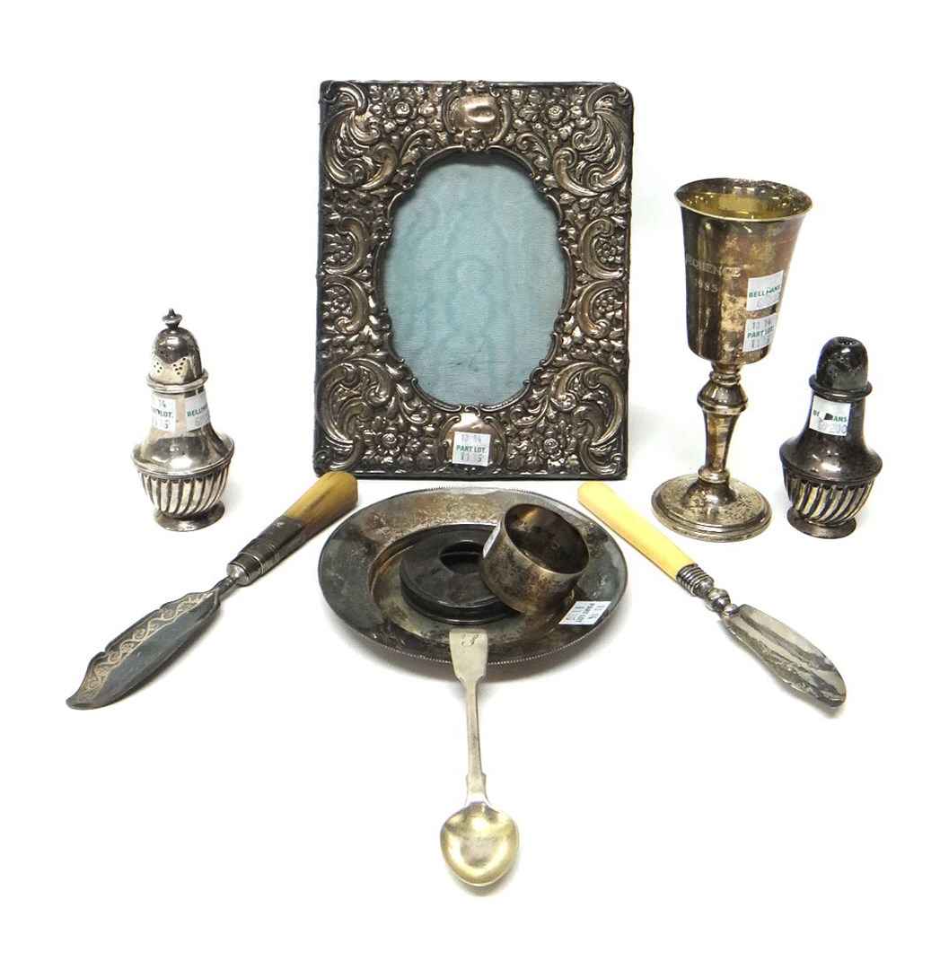 Appraisal: Silver and silver mounted wares comprising a rectangular photograph frame