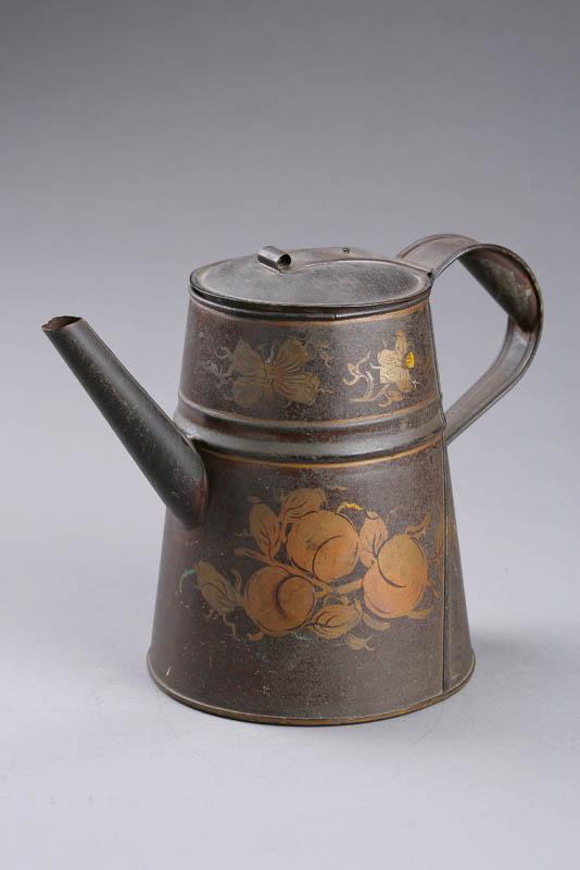 Appraisal: TOLE COFFEE POT American th century tin Stencil decorated coffee