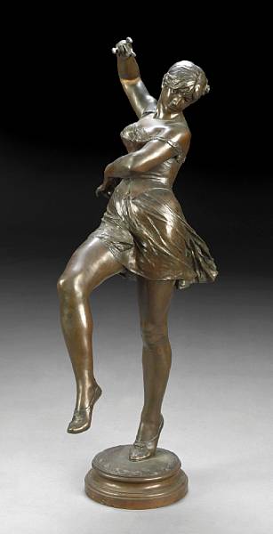 Appraisal: A French patinated bronze figure of a dancer cast after