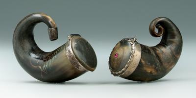 Appraisal: Two snuff mulls curved horns with silver plated mounts one