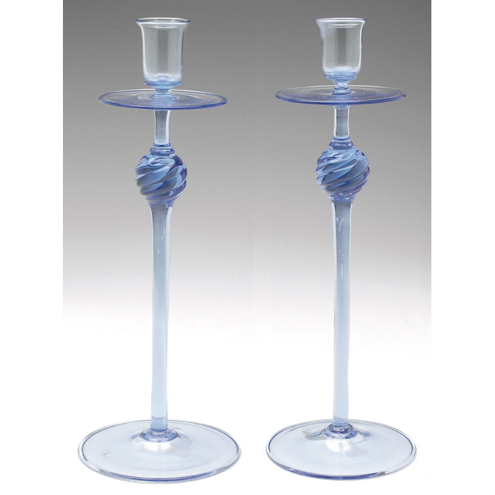 Appraisal: Venini candlesticks pair designed byCappelin Venini tall form in blue