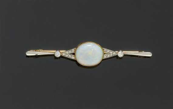 Appraisal: OPAL AND DIAMOND BROOCH ca Yellow and white gold Fancy