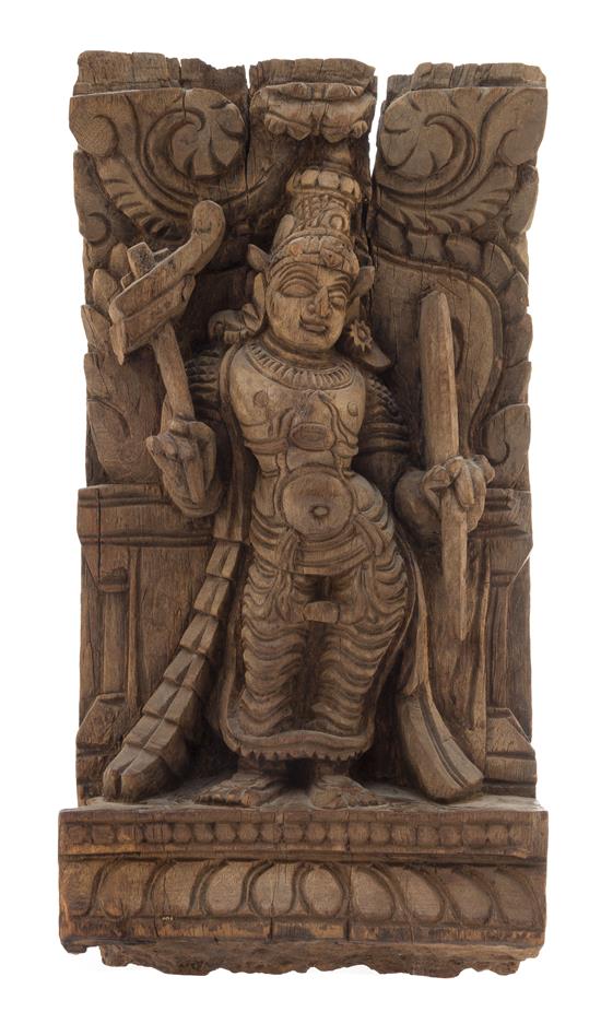 Appraisal: Sale Lot An Indian Carved Wood Panel depicting a deity