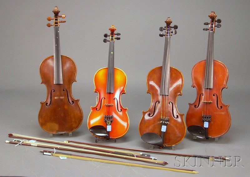 Appraisal: Four German Violins each with case and bow