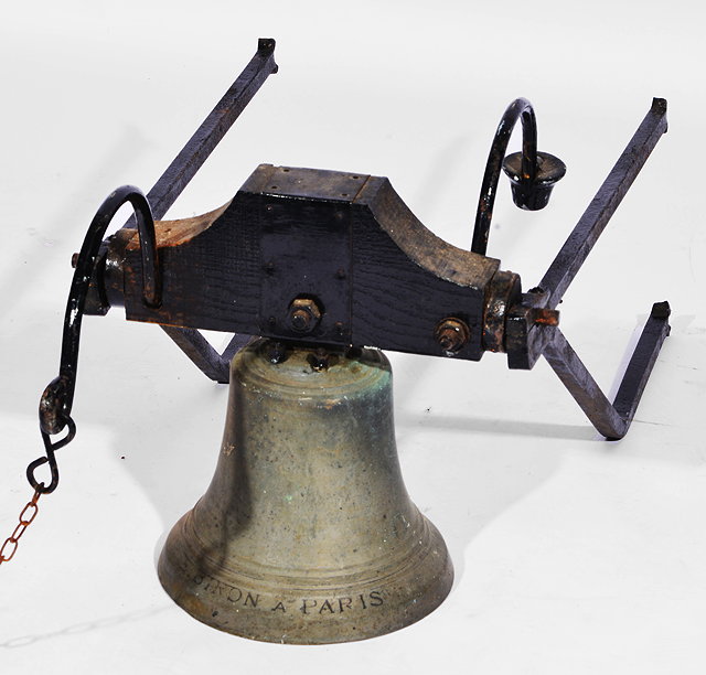 Appraisal: A TH CENTURY BRONZE BELL with black painted suspension bracket